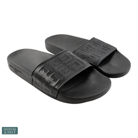 Givenchy Slide 4G Flat Sandals Black Lambskin Leather Logo Italy Size 38 - Picture 2 of 12